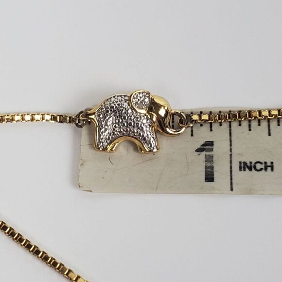PAJ BR Genuine Diamond Chip Elephant Gold Tone Box Chain Adjustable Bracelet - Picture 10 of 13